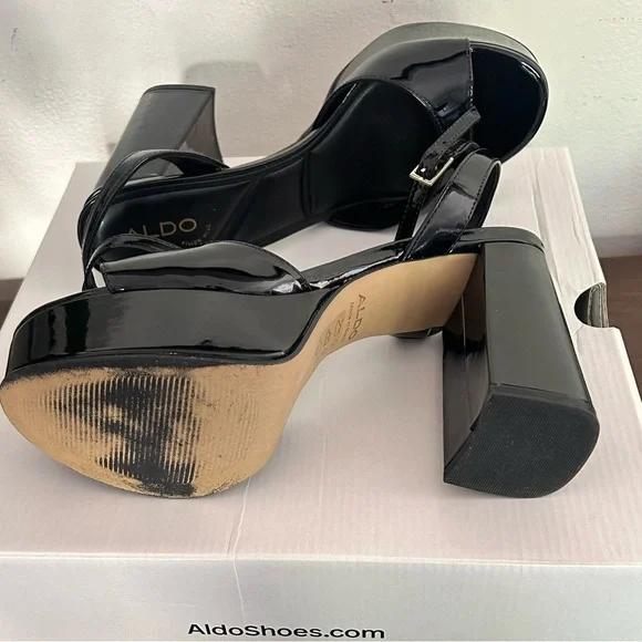 Aldo Glossy Black Heeled Sandals - Picture 8 of 10